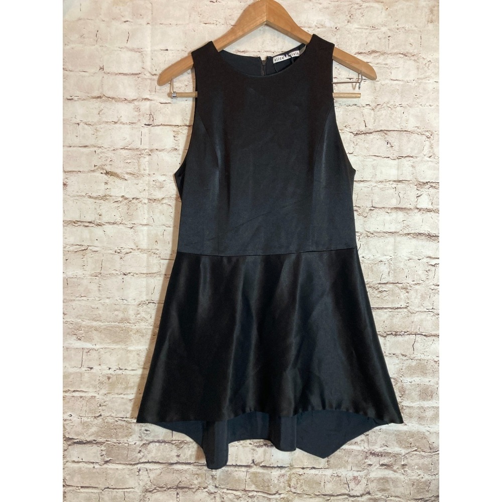 Alice & Olivia Dress Womens 10 Black Satin Asymmetric Hem Grunge Flowy Party